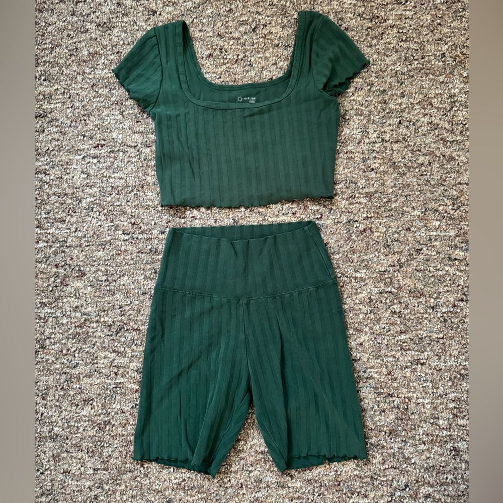 Aerie Green Offline OG Crop Top and Bike Short